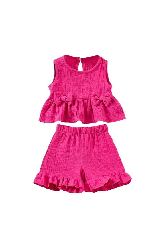 Girls Sets Toddler Baby Girls Clothes Watermelon T-shirt + Linen Shorts Cute Summer Short Set Hot Pink Size,9-12 Months
