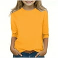 thumbnail image 1 of Wxirdiow Girls Shirt Girls Long Sleeve Shirts Crewneck Ruched Side Slim Fit Tops Ribbed Knit Casual Tshirt Yellow Size,12-13 Years, 1 of 5