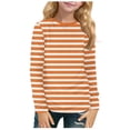 thumbnail image 1 of Wxirdiow Girls Shirt Girls Striped Thumb Hole Long Sleeve Shirts Kids Crewneck Tunic Tops Curved Hem Tees Orange Size,9-10 Years, 1 of 6