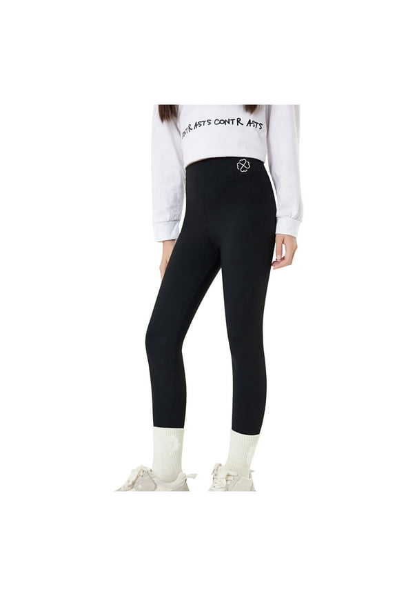 Girls Skinny Pants Cotton Girls Leggings Ankle Length Comfortable Leggings for Girls Cotton Footless Tights Softness and Breathability Black Size,12-14 Years