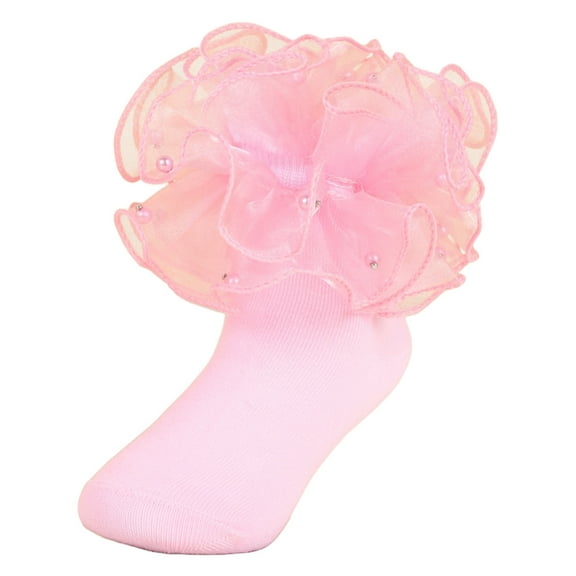 Wxirdiow Girls Socks Pearl Girls Baby Socks Solid Color Combed Cotton Lace Princess Socks Performance Dance Socks Pink Size,6-12 Months