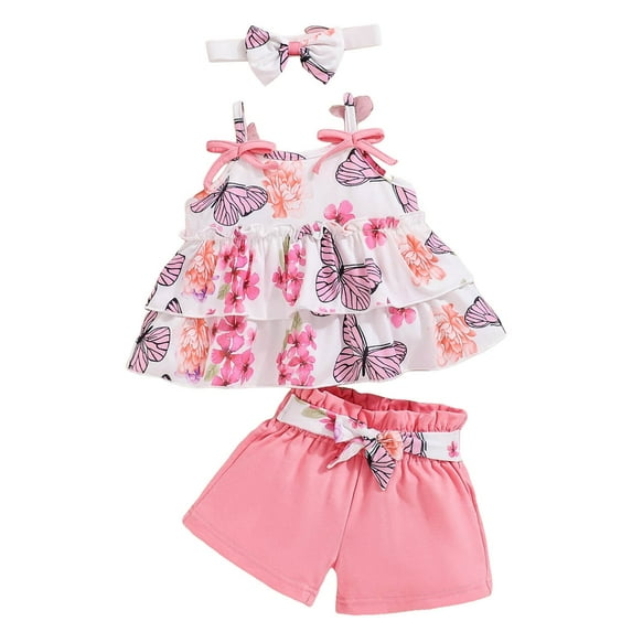 Wxirdiow Girls Summer Outfits Baby Clothes Girl Newborn Infant Girls Summer Outfit Short Sleeve Romper Short Headband Set Pink Size,12-18 Months