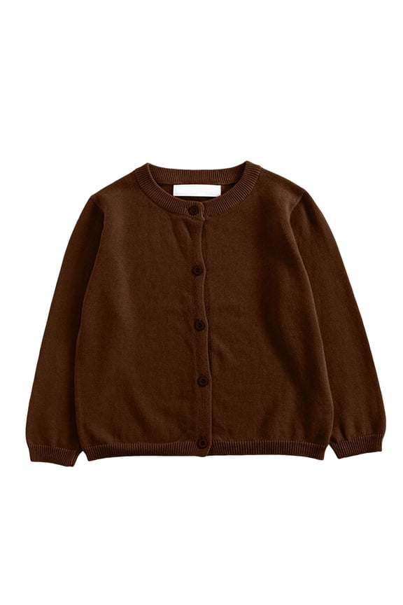 Girls Sweater Girls Classic Knit Cardigan School Uniform Sweater Crewneck Button Front Outerwear Kids Girls Brown Size,4-5 Years
