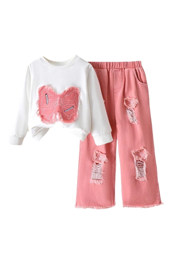 Girls Sweatsuit Set Kids Toddler Girl Clothes Letter Print Sweatshirt Flared Pants 2Pc Outfits Set Pink Size,6-7 Years