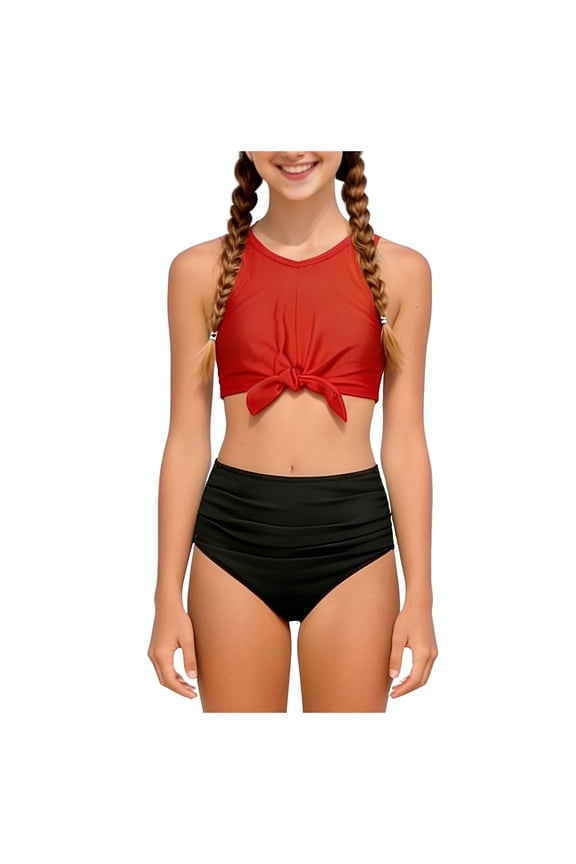 Girls Swimsuit Teen Girls Two Piece Bikini Sets Swimsuits with Chest Pad Watermelon Red Size,13-14 Years