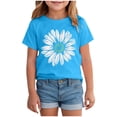thumbnail image 1 of Wxirdiow Girls T-Shirt Girl's Floral Graphic Short Sleeve Tee Shirts Crew Neck Drop Shoulder Summer Tees Blue Size,2-3 Years, 1 of 4