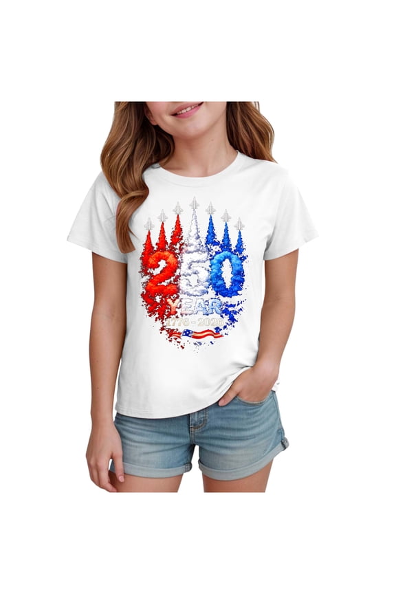Girls T Shirts Toddler Boys Girls American Flag Tops USA Pattern Shirts Patriotic Topic 4th of July T-Shirts White Size,2-3 Years
