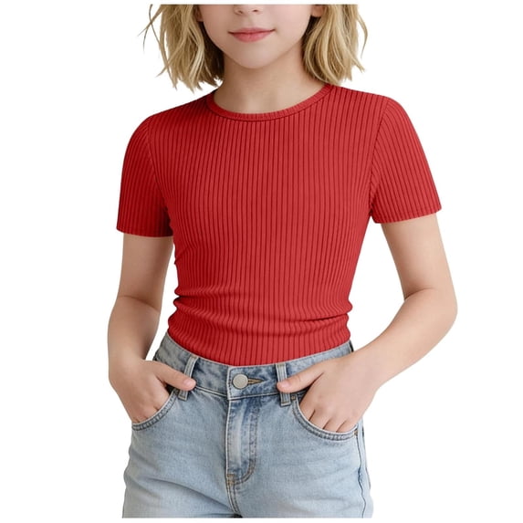 Wxirdiow Girls Tee Shirts Toddler Girl Shirts Baby Tshirts Crew Neck Short Sleeve Cotton Soft Tee Summer Tops Girl Clothes Red Size,13-14 Years