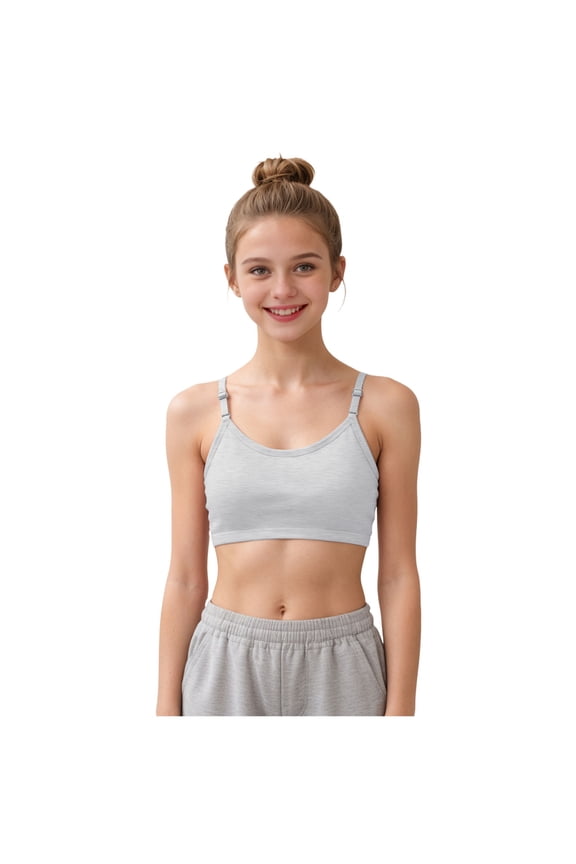Girls Training Bra Girl Sport Crop Bras Cotton For Training Bras With Adjustable Straps Fixed Pads Grey Size,14-16 Years