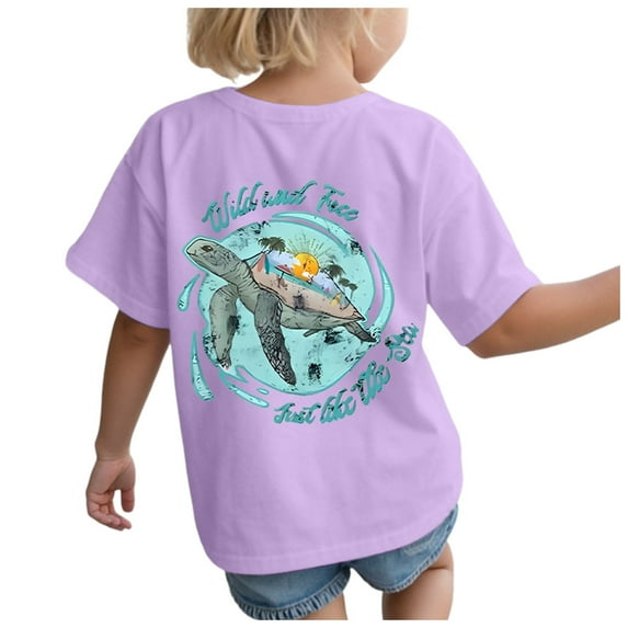Wxirdiow Girls Tshirt Toddler Baby Girls Clothes Summer Short Sleeve Turtle Graphic Letters Print T-Shirt Top Cotton Tee Light Purple Size,7-8 Years