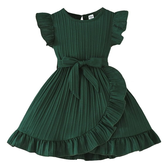 Wxirdiow Girls Tutu Dress Toddler Girls Dress Cotton Linen Ruffle Sleeveless Kids Casual Party Dresses Dark Green Size,7-8 Years