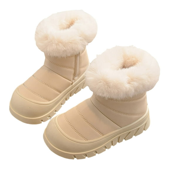 Wxirdiow Girls Winter Boots Snow Boots for Boys Girls Winter Thermal Cold Weather Anti-Slip Snow Shoes Cozy Soft Sole Outdoor Boots Beige Size,6.5