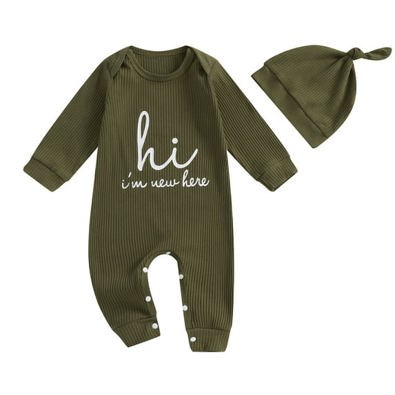 Wxirdiow Infant Boy Clothes Infant Boys Girls Clothes Set Newborn Baby Romper Hat Ribbed Knit Long Sleeve Solid Bodysuit Jumpsuit AG Size,3-6 Months