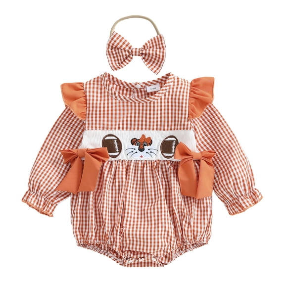 Wxirdiow Infant Girl Outfits Baby Girl Outfit Bow Bubble Romper Sweatshirt Newborn Infant Clothes Orange Size,0-3 Months