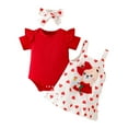 thumbnail image 1 of Wxirdiow Infant Girl Rompers Baby Girl Clothes Suspender Skirt Newborn Ruffled Romper + Elephant Jeans Dress + Headband Summer Outfits Red Size,6-9 Months, 1 of 9
