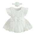 thumbnail image 1 of Wxirdiow Infant Girl Rompers Baby Girl Tulle Romper Sleeveless Bodysuit Ruffle Tutu Smash Outfits White Size,12-18 Months, 1 of 4