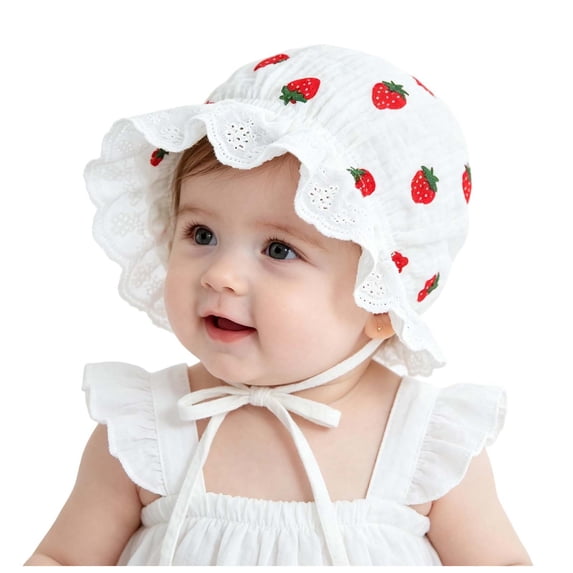 Wxirdiow Infant Girl Sun Hats Baby Girl Soft Breathable Bonnet Newborn Infant Eyelet Beanie Sun Hat with Lace Ruffle Trim Red Size,0-2 Years