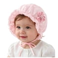 thumbnail image 1 of Wxirdiow Infant Girl Sun Hats Baby Girls Bonnet Double Layer Soft Newborn Baby Girl Sun Hats with Cute Flower Decor Light Pink Size,1-12 Months, 1 of 6