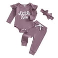 thumbnail image 1 of Wxirdiow Infant Rompers Baby Girl Clothes Newborn Infant Outfits Ruffle Romper+ Pants + Cute Headband Sets for Girls Purple Size,6-12 Months, 1 of 4