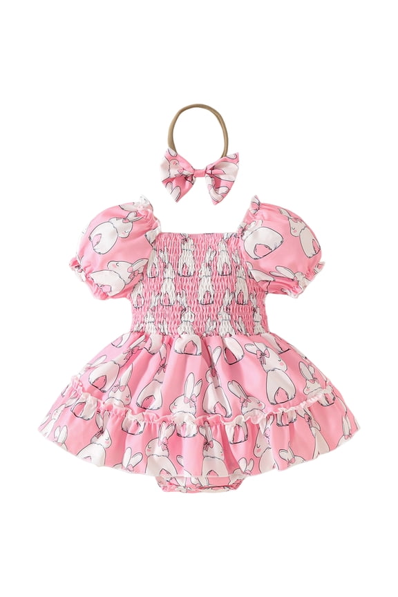 Infant Rompers Newborn Baby Girls Summer Clothes Ruffle Sleeveless Pleated Smocked Bubble Romper Dresses Infant Bodysuit Pink Size,3-6 Months