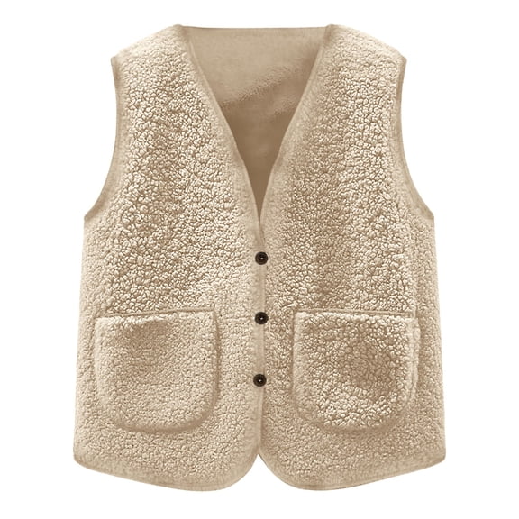 Wxirdiow Jackets for Toddler Boys Baby Boys Girls Sherpa Fleece Vest Button Sleeveless Plain Jackets Newborn Fuzzy Outwear Fall Winter Warm Clothes Beige Size,11-12 Years