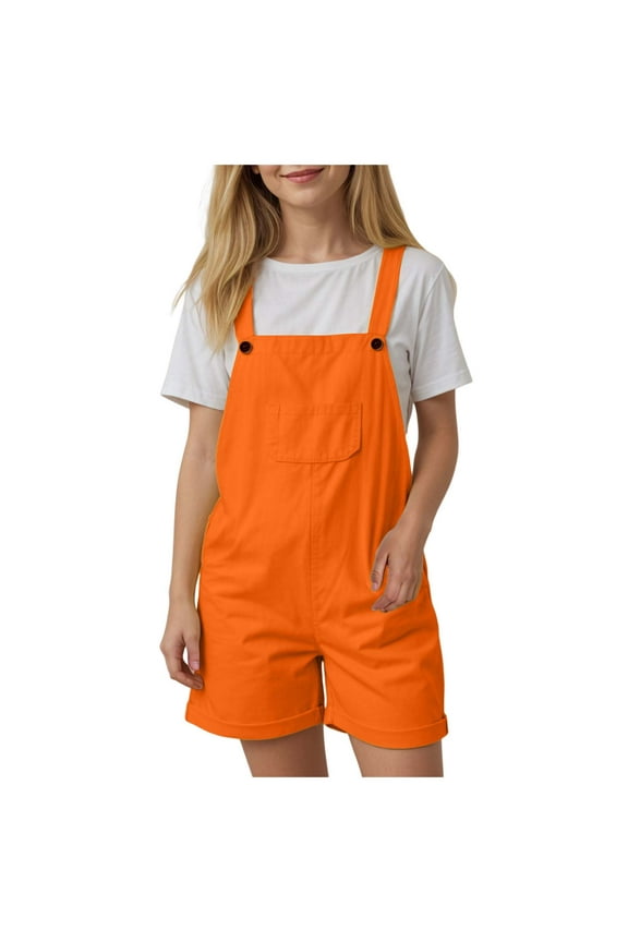 Jumpsuit for Girls Jumpsuits Kids Fashion Ruffle Sleeves Square Neck Rompers Drawstring Overalls with Pockets Orange Size,9-10 Years