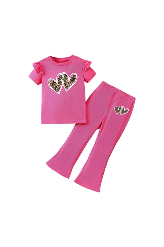 Kids Girls Summer Clothes Toddler Baby Girl Clothes Bowknot Short T Shirt Straight-leg Pants Summer Outfit Spring Girls Clothing Hot Pink Size,7-8 Years