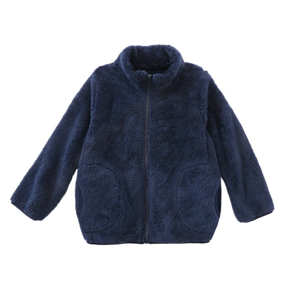 Wxirdiow Kids Jacket Toddler Girls Boys Fleece Jacket Kids Fleece Zipper Jacket Soft Fall Winter Warm Outerwear With Pockets Navy Size,5-6 Years