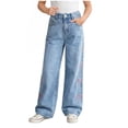 thumbnail image 1 of Wxirdiow Kids Jeans Girls Tween Girls Wide Leg Jeans Elastic Waistband Cute Baggy Denim Pants for Girls Summer Casual Streetwear Trousers Light Blue Size,13-14 Years, 1 of 4