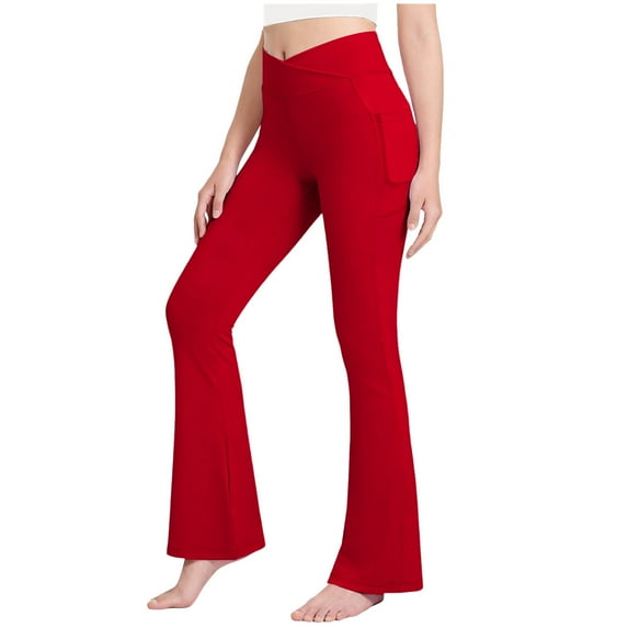 Wxirdiow Kids Leggings Girl's Leggings Cross High Waisted Flare Pants Yoga Bootcut Pants Solid Color Full Length Bell Bottoms Red Size,11-12 Years