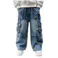 thumbnail image 1 of Wxirdiow Kids Pants Toddler Boys Cargo Jeans Multi-Pocket Straight-Leg Denim Pants for Little Boy Blue Size,13-14 Years, 1 of 9