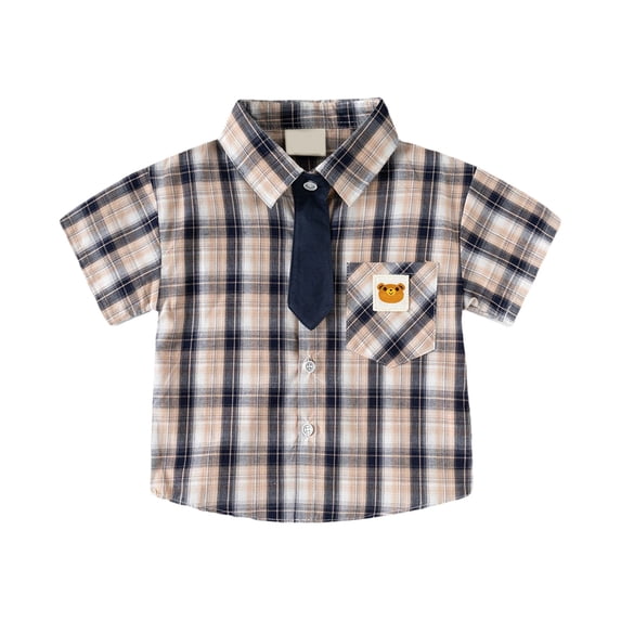 Wxirdiow Kids Plaid Shirt Toddler Boys Button Up Dress Blouses Shirt Kids Short Sleeve Cotton T-Shirt Soft Trendy Spring Tops Black Size,9-10 Years