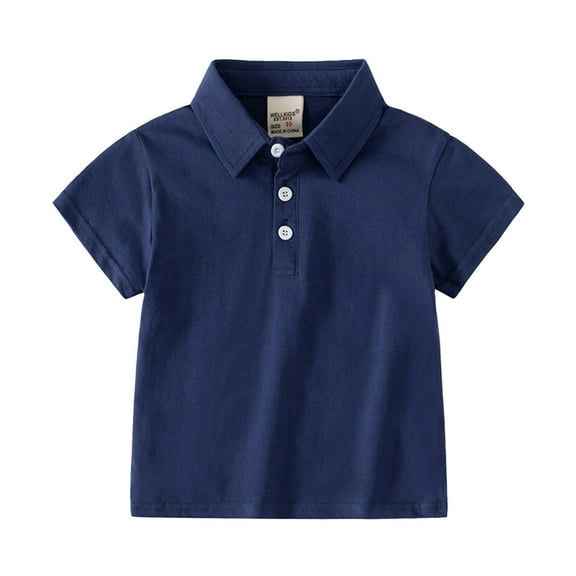 Wxirdiow Kids Polo Shirt Polo Shirts for Toddler Boys Collared Golf Shirt Solid Color Short Sleeve Classic Polos Cotton School Uniform Tops Navy Size,12-18 Months