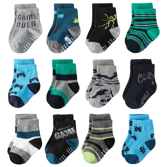 Wxirdiow Kids Socks Baby Toddler Socks Grip Non Slip Boys Girls Cotton 12 Pack for Kids Ankle Cute Socks Black Size,3Y