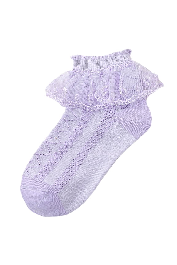 Kids Socks Girls Ruffle Socks for Toddler Baby Girls Double Frilly Lace Dress Socks Kids Ankle Tutu Socks Purple Size,7-9 Years