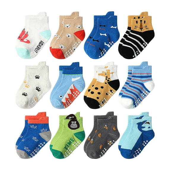 Wxirdiow Kids Socks Girls Toddler Socks Baby Non Slip Socks for Boys Girls 12 Pairs Kids Infants Children Sock E Size,0-1 Years