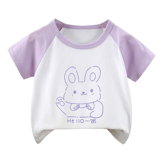 Wxirdiow Kids T-shirts Baby Boy Summer Short Sleeve Tees Cotton Casual Graphic Crewneck T Shirts Light Purple Size,5-6 Years