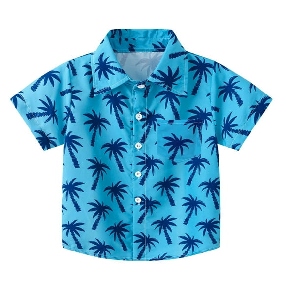 Wxirdiow Kids Vacation Shirts Boy's Button Down Hawaiian Shirt Short Sleeve Kids Summer Beach Hawaiian Shirts for Boys Sky Blue Size,7-8 Years