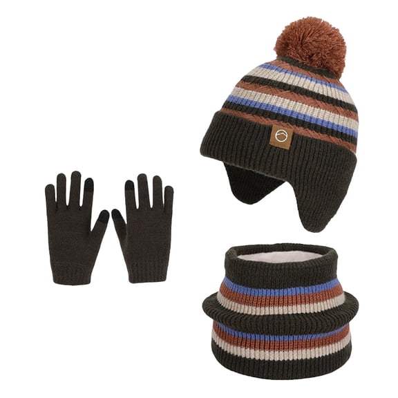 Wxirdiow Kids Winter Hats Kids Winter Beanie Gloves Scarf Set,Girls Toddler Winter Hat With Pom Neck Warmer Gaiter Mittens Fleece Lined Set Coffee Size,4-10 Years