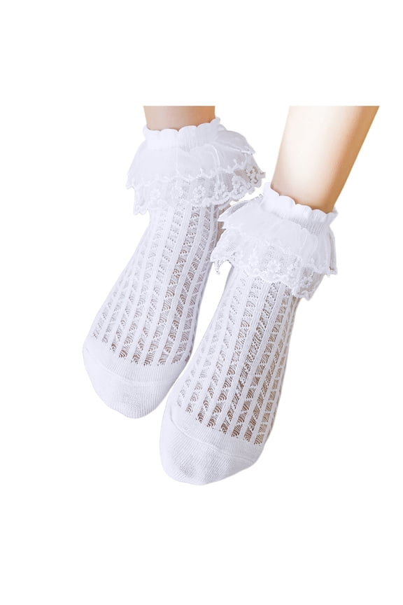 Lace Socks for Toddler Girls Toddler Girls Double Tutu Soft Ruffle Lace Ankle Socks Fancy Frilly Dress Princess Pageant Cotton Socks White Size,7-9 Years