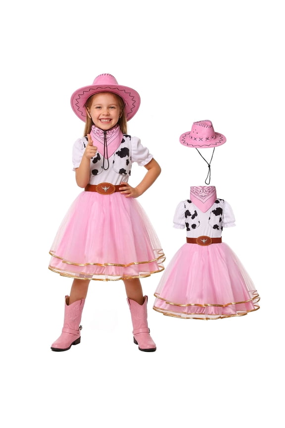 Little Girl Western Outfit Cowgirl Clothing for Girls Toddler Cowgirl Dress Outfit with Western Hat for Kids Dress-Up Pink Size,4-5 Years