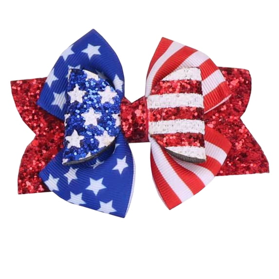 Wxirdiow Little Girls Bow Clips Independence Day Hair Bow Flag Bowknot 4th Of July Hair Bow Pin Glitter Cheer Bow Hair Red White Blue Hairpins Barrettes Dark Blue Size,3-12 Years