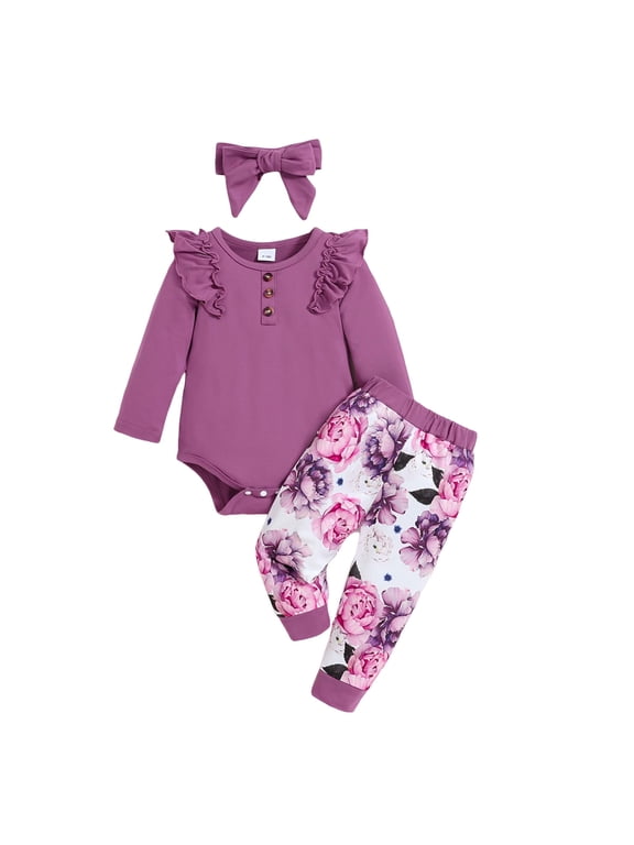 Little Girls Clothes Toddler Baby Girl Clothes Infant Girl Outfits Fall Ruffle T-Shirt Top Pants Set Winter Spring Clothes Purple Size,3-6 Months