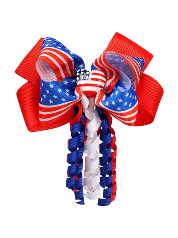 Little Girls Hair Bows Independence Day Bouncy 3D Bow Hair Accessory For Childrens Festivals Red Size,One Size
