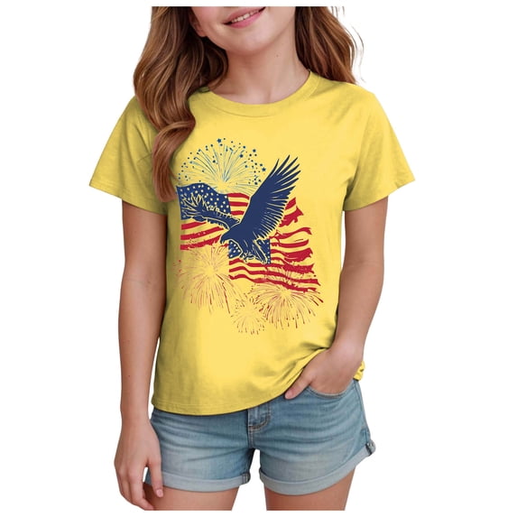 Wxirdiow Little Girls T-Shirts American Flag Shirt Toddler Kids 250 Years of Freedom Patriotic Tops Boys Girls 4th of July 250th Anniversary Outfit Yellow Size,5-6 Years