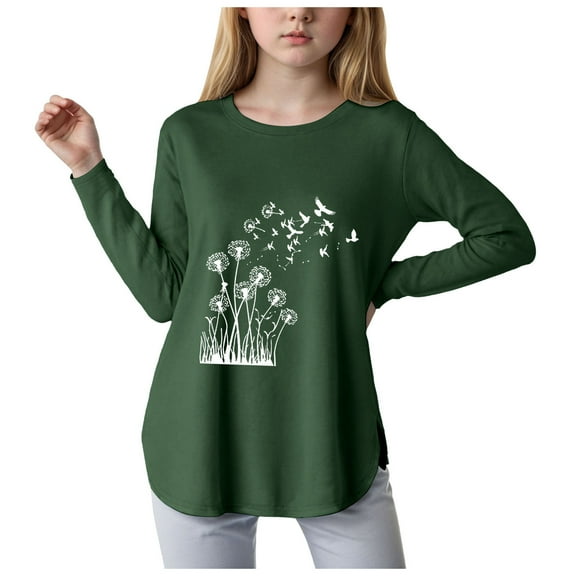Wxirdiow Long Sleeve Tops for Toddlers Girls Kid Sweatshirt Girls Pullover Long Sleeve Shirts Fall Tops Green Size,11-12 Years