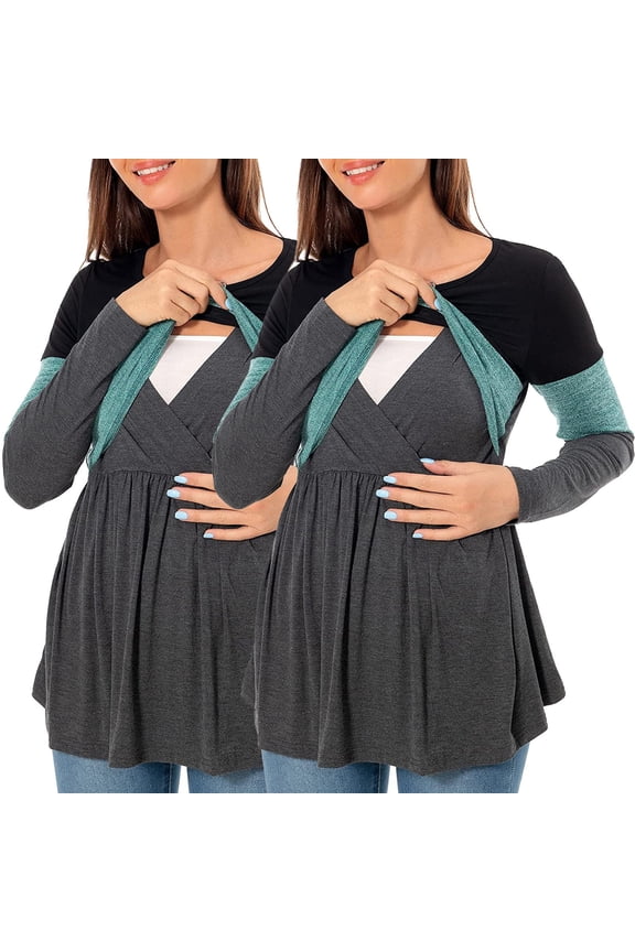 Maternity Shirts for Women Long Sleeve Shirts for Womens Fall Fashion 2026 Crewneck Oversized Sweatshirt Tunic Tops to Wear with Leggings Mint Green Size,L