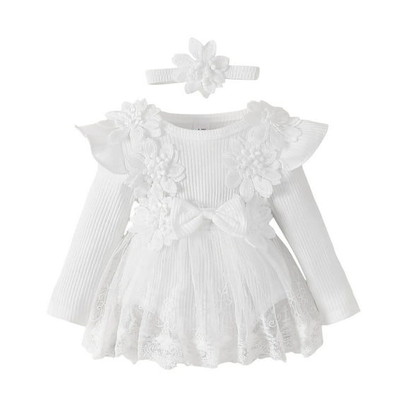 Wxirdiow Newborn Baby Girl Clothes Baby Girl Outfit Bow Bubble Romper Sweatshirt Newborn Infant Clothes White Size,3-6 Months