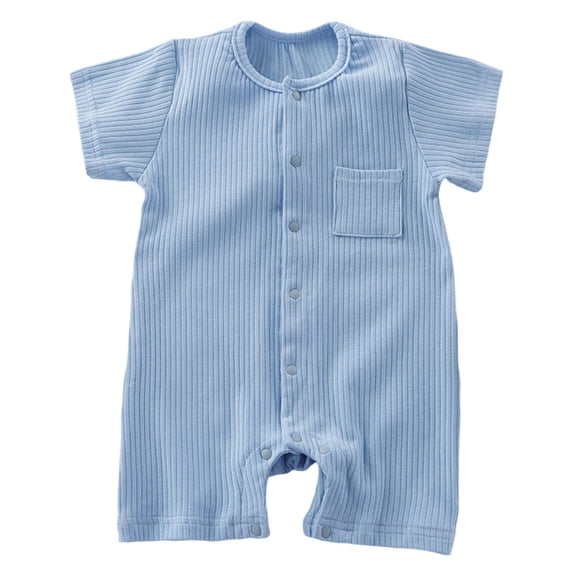 Wxirdiow Newborn Boy Jumpsuits Unisex Baby Cotton Romper Boys Short Sleeve One-Piece Jumpsuit Infant Snap Up Bodysuits Summer Outfits Light Blue Size,3-6 Months