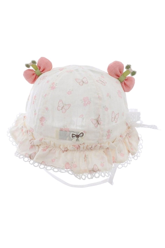Newborn Sun Hats for Baby Girls Baby Girls Boys Lace Cotton Bonnet Toddlers Newborn Infant Soft Double Layer Sun Protection Hat with Chin Strap Pink Size,3-18 Months